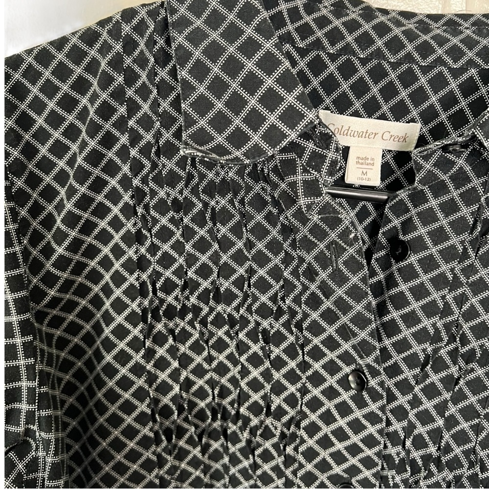 Coldwater Creek Black and White Geometric Button Down Blouse Sz M - Picture 10 of 13